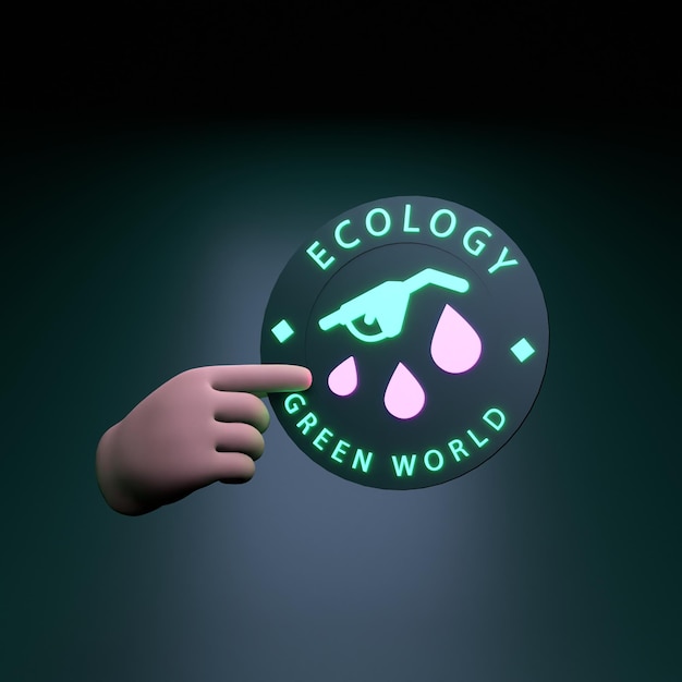 Hand met neon eco brandstof pictogram Ecologie concept 3d render illustratie