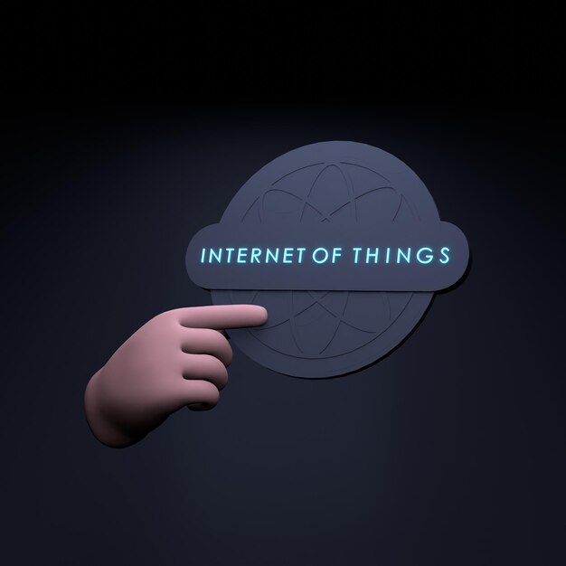 Hand met neon IoT-logo Internet van ding concept 3d render illustratie