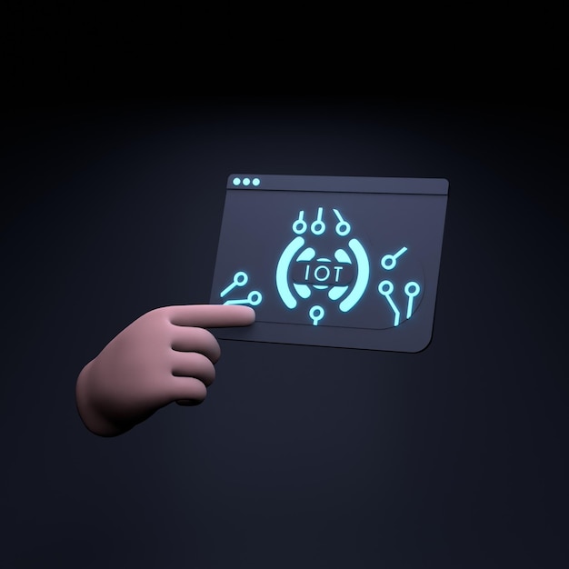 Hand met neon IoT-logo Internet van ding concept 3d render illustratie