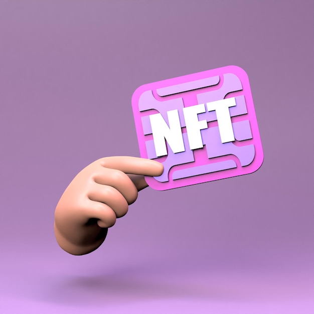 Foto hand met nft-pictogram 3d render illustratie