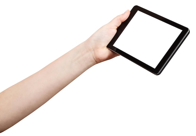 Hand met tablet-pc met uitgesneden scherm