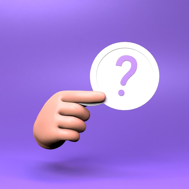 Hand met vraagtekenpictogram 3D render illustratie