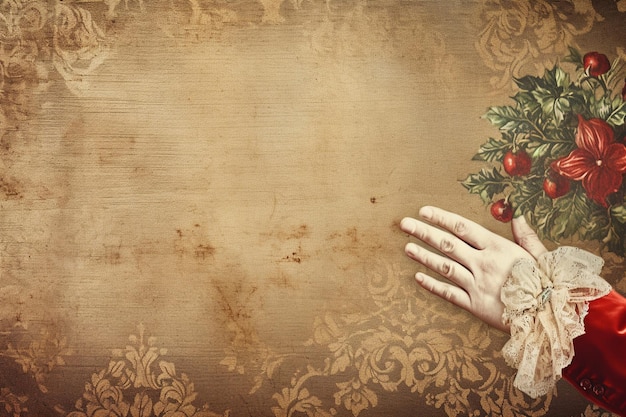 写真 クリスマスの装飾の間に手の近くの紙