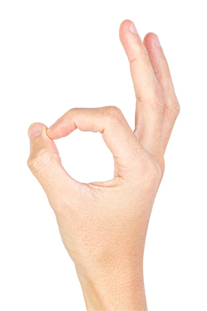 Photo hand ok sign on white background