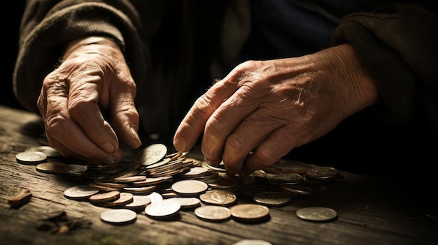 Hand old money coin person man people poor woman senior euro concept finance good Money background habits old hand investment age pension broke education poverty business financial southeast problem