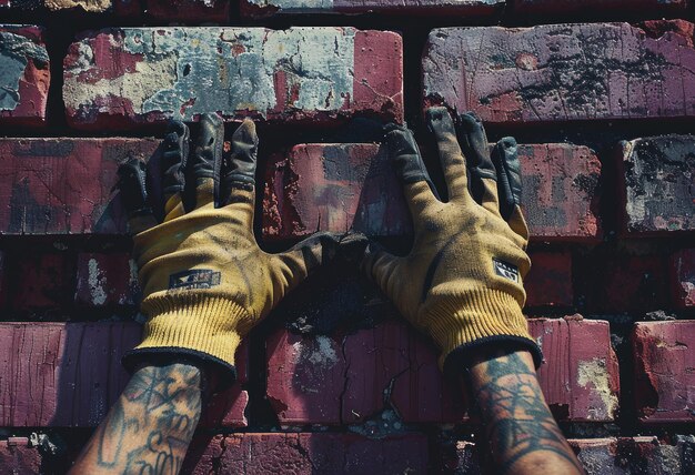 Foto hand op een bakstenen muur