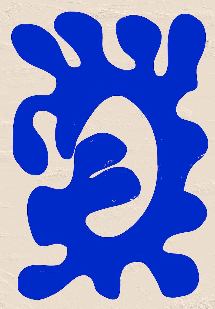 Photo 손으로 그리는 파란 유기 추상적인 모양 자연 식물 matisse 작풍 예술