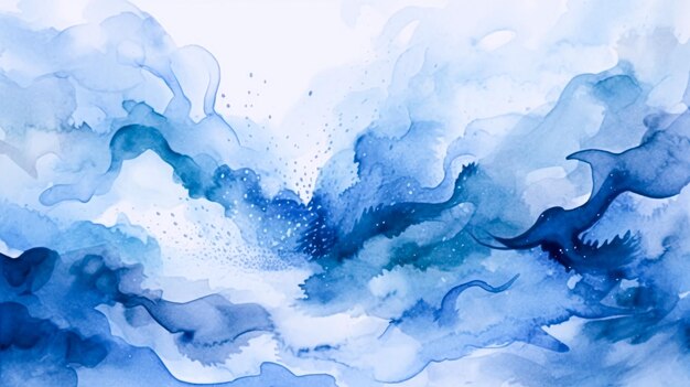 Hand painted blue watercolor abstract background