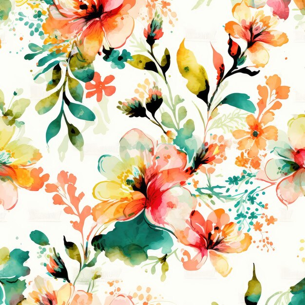 Hand painted colorful floral pattern backdrop for interior decor generative ai