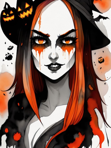 Hand Painted Creepy Halloween Witch Portrait