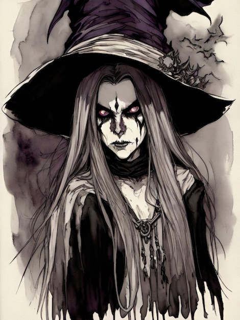 Hand Painted Creepy Halloween Witch Portrait