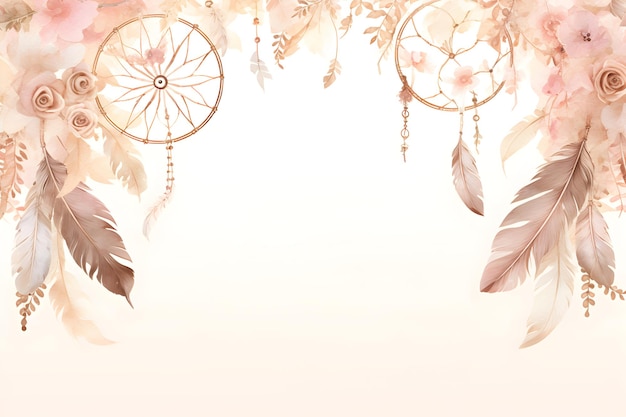 hand painted dream catcher border in the style of subtle pastel tones