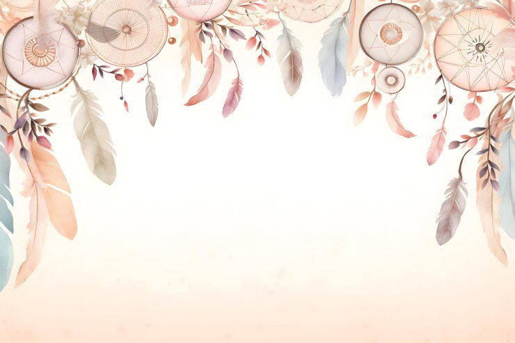 Photo hand painted dream catcher border in the style of subtle pastel tones