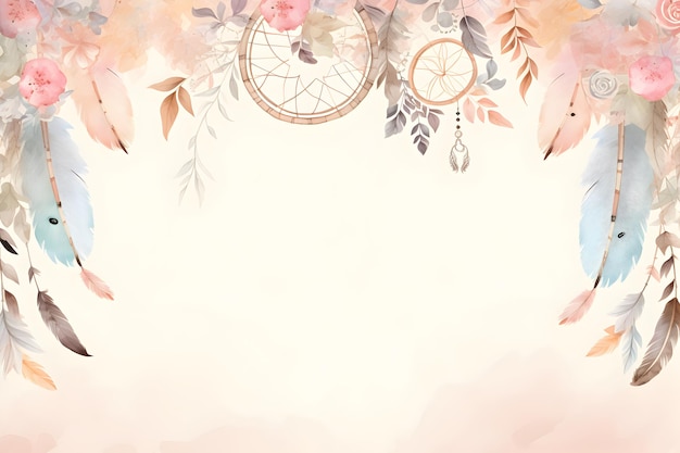 Photo hand painted dream catcher border in the style of subtle pastel tones