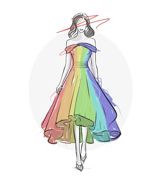 Hand painted female Rainbow vector Fashion Illustration