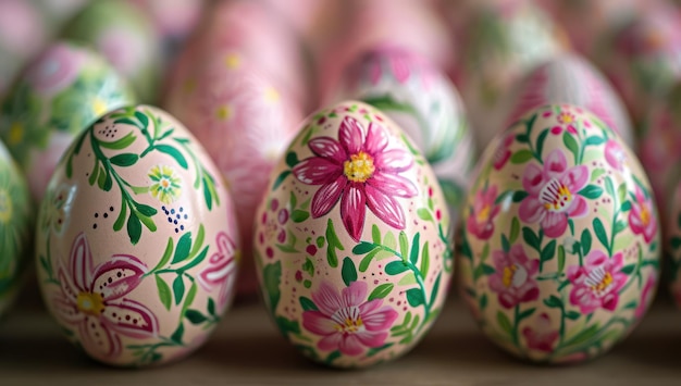 Hand painted floral Easter eggs Spring holiday decorations