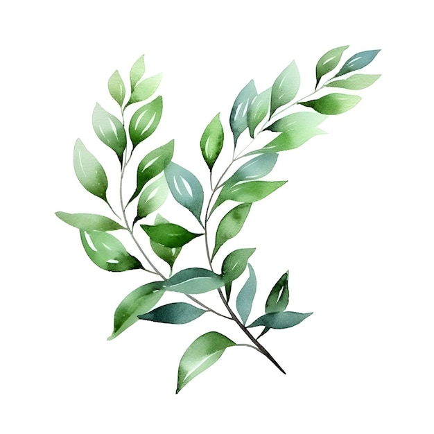 Hand painted green watercolor branches Laurel branch isolated on white background Generative AI