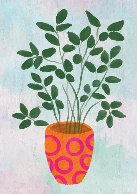 Hand Painted Houseplant Illustration Printable Canvas Art