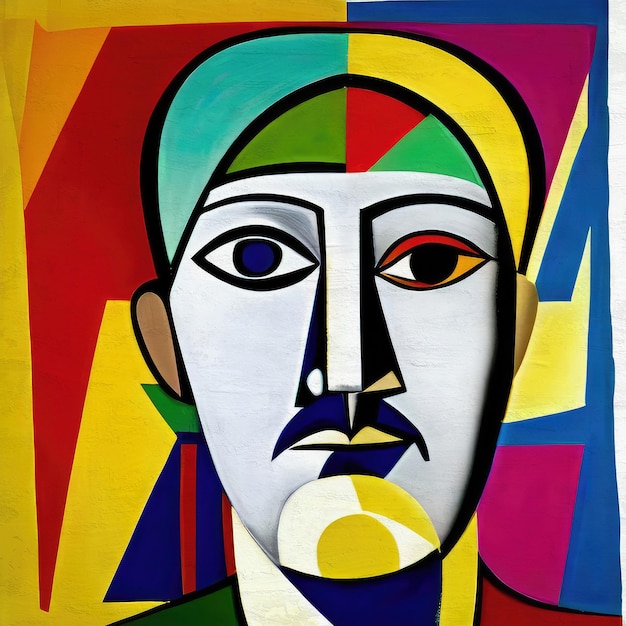 Hand Painted Human Head Illustration Cubism Style Art Print