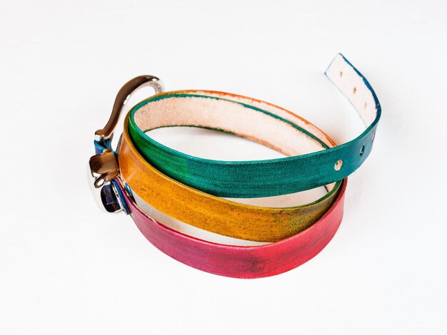 Photo hand painted multi colour leather belt on white