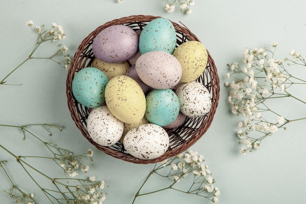 Hand painted pastel colored Easter eggs background