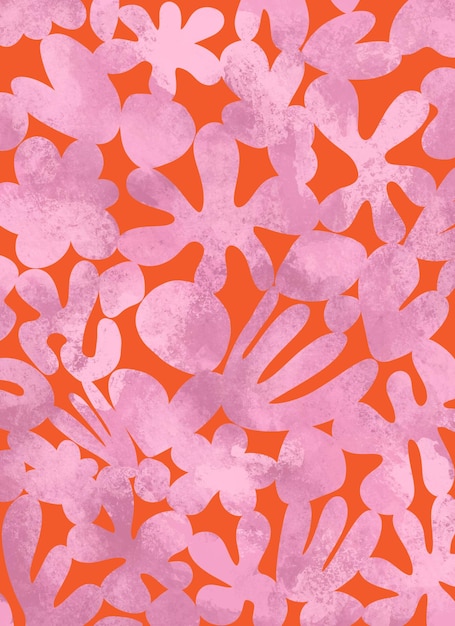 Hand Painted Pink Botanical Floral Matisse Style Pattern