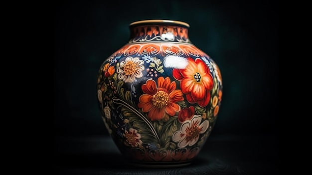 Раскрашенная вручную фарфоровая ваза с рисунком цветов, созданным искусственным интеллектом
