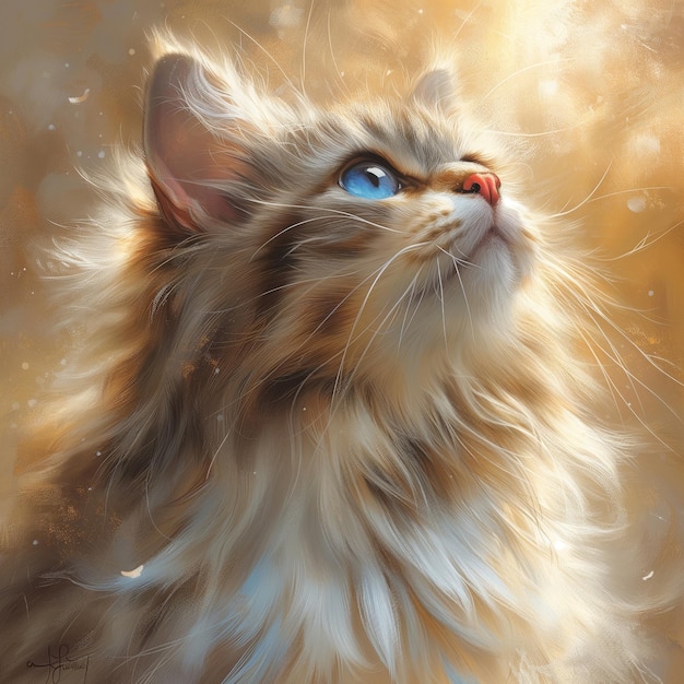 写真 アニメスタイルの可愛い猫の手描きの肖像画