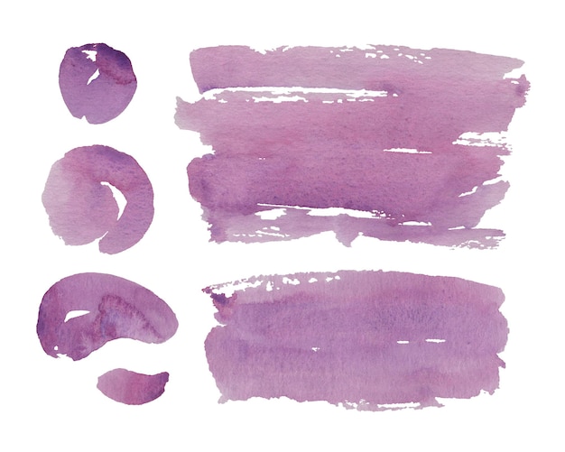 Hand painted purple watercolor objects isolated on white background