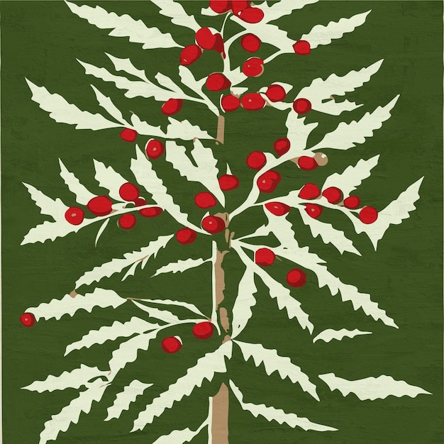 Hand Painted Red Christmas Flowers Illustration Green Botanical Winter Art