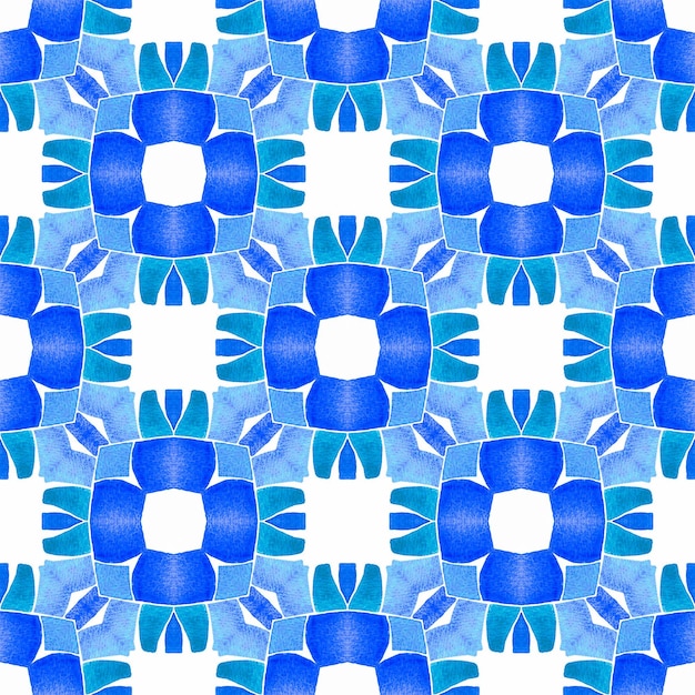 Hand painted tiled watercolor border Blue