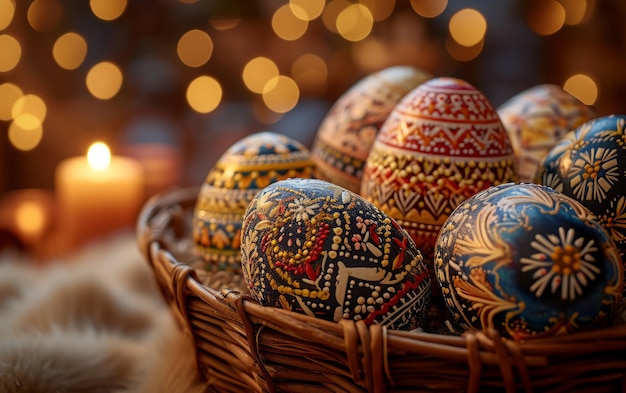 Фото Традиционные пасхальные яйца, нарисованные вручную