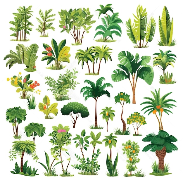 Foto alberi tropicali dipinti a mano illustrazioni set di clip art