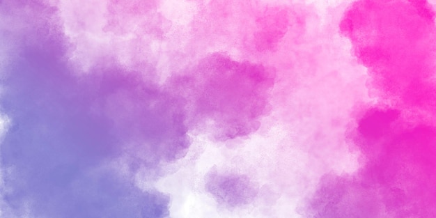 Hand painted watercolor background with sky and clouds shape Pink Purple