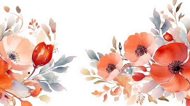 Hand painted watercolor floral background on white background Generative AI