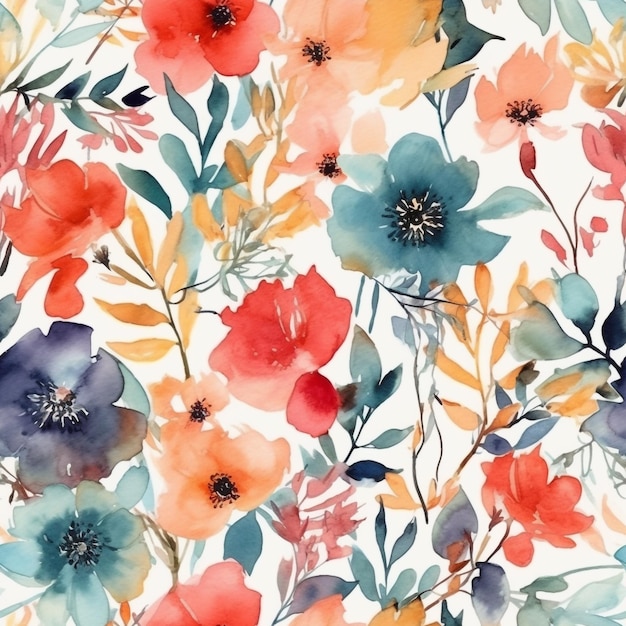 Hand painted watercolor floral seamless pattern design