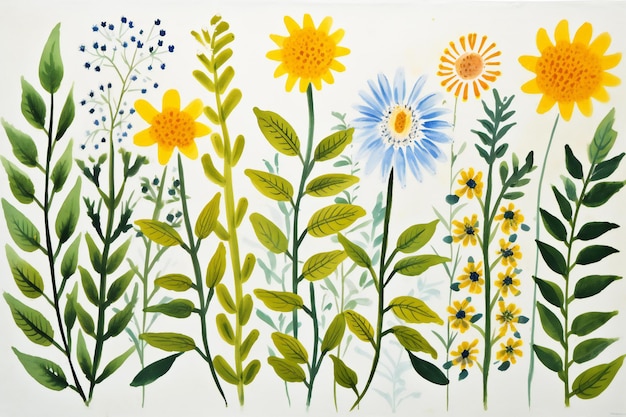 Hand painted watercolor illustration of wildflowers on white background