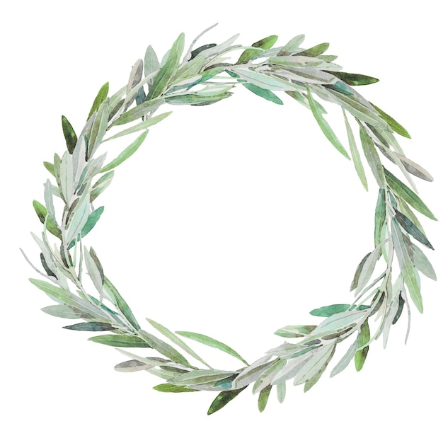 Hand painted watercolor olive wreath isolated on white backgroundxA