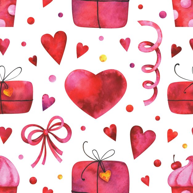 Hand painted watercolor seamless pattern for Valentine's day celebration