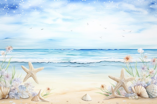 Ручно нарисованный акварельный фон на тему пляжа