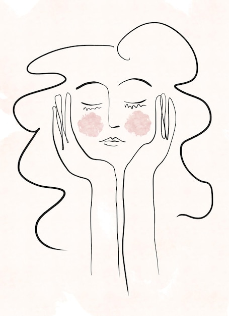 Photo hand painted woman line art face printable art