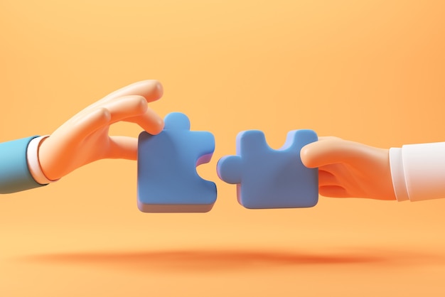 Hand of people connecting jigsaw puzzle