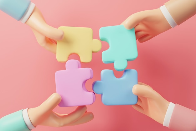 Hand of people connecting jigsaw puzzle