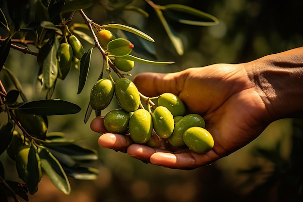 Hand picking ripe Olive from Olive orchard