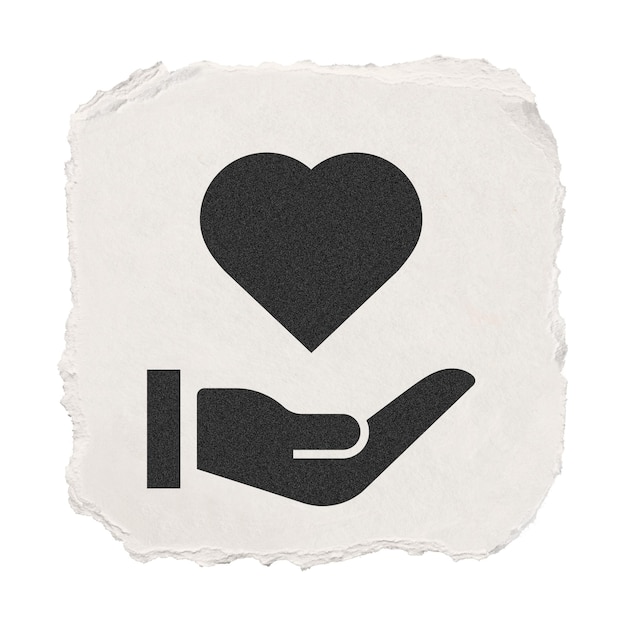 Hand png presentatie hart icoon sticker gescheurd papier ontwerp transparante achtergrond