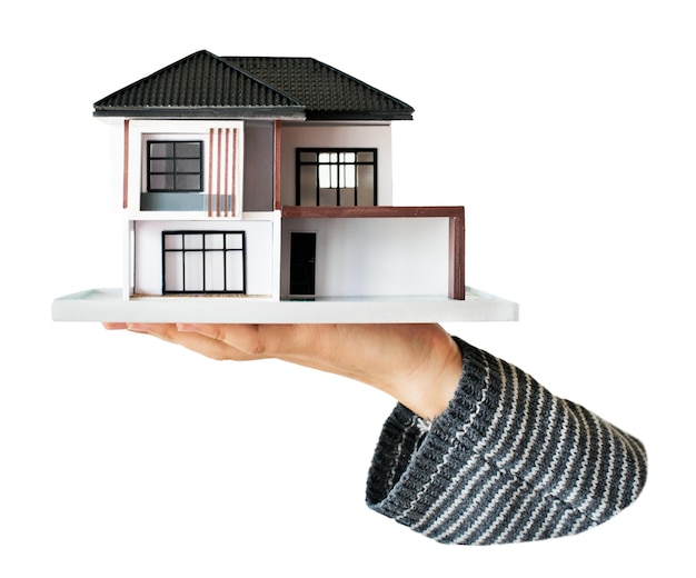 Hand png presentatie huis sticker onroerend goed uitgeknipt doorzichtige achtergrond