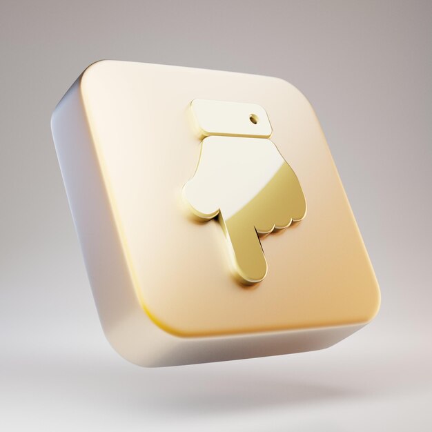 Hand Point Down icon. Golden Hand Point Down symbol on matte gold plate. 3D rendered Social Media Icon.