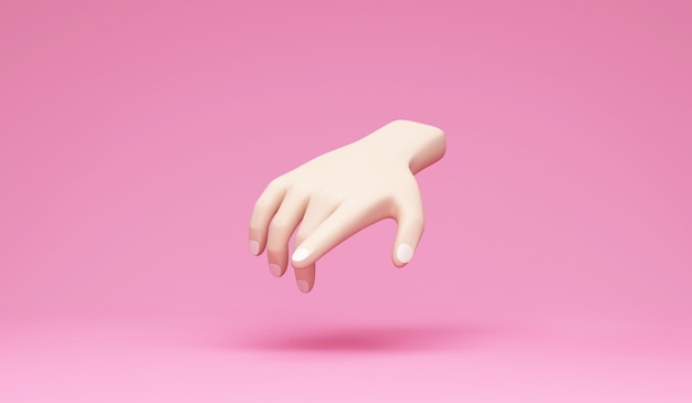 Hand pointing to something on pink studio background