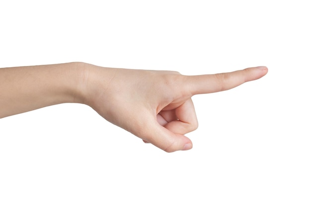 A hand pointing with the index finger pointing to the right