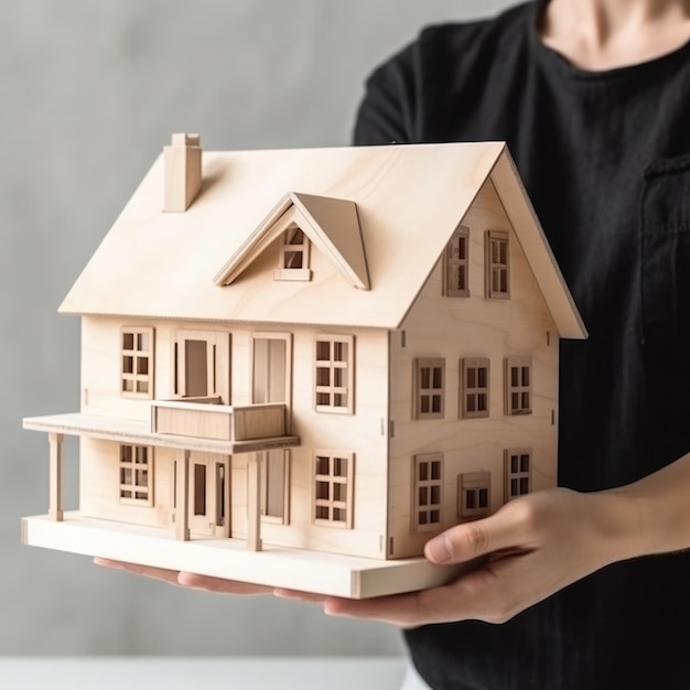 Hand presenting model house for home loan campaign